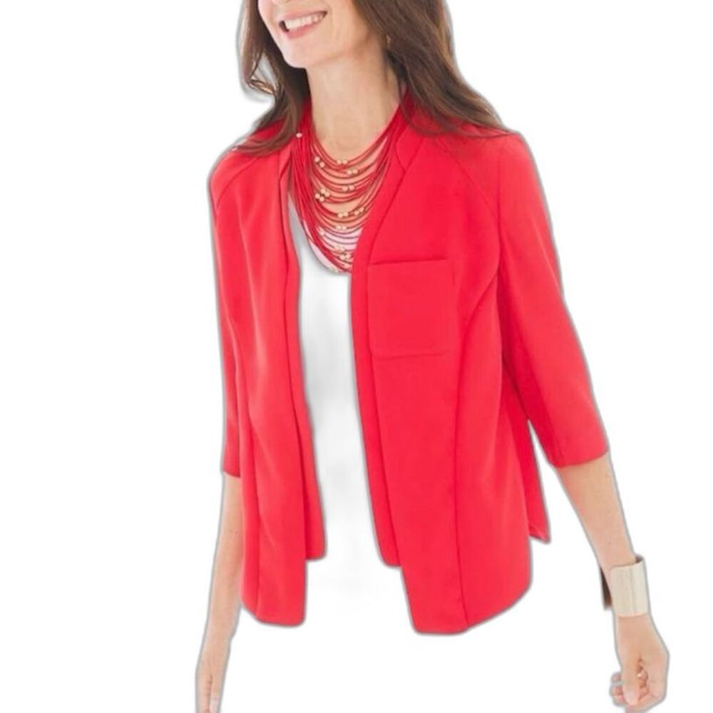 Chico's Open Front Cardigan Blazer Quarter Sleeve Artsy Career Wear Business XL